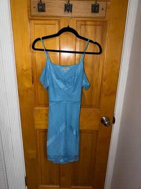 Guess Sky Blue Lace Cold-Shoulder Mini Dress